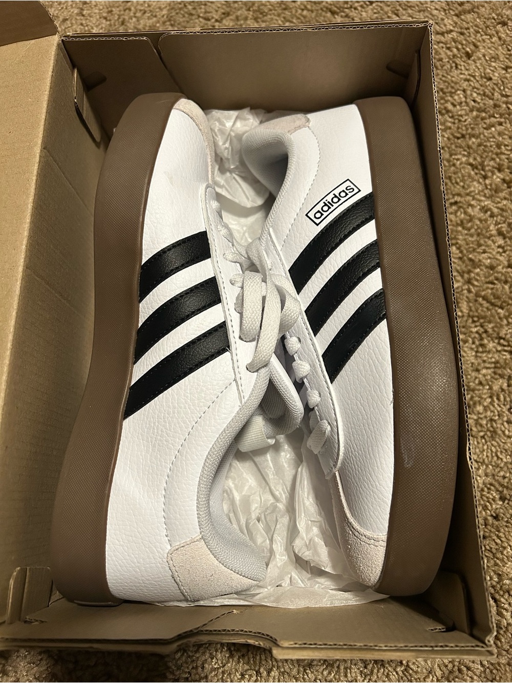 Adidas Women’s  White & Black Court-Style Sneakers with Gum Sole